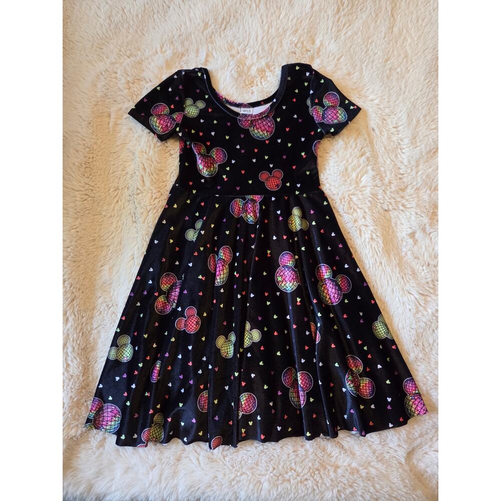Wild Rich Kids Twirl Dress Black Velvet Multicolored Mickey Disco size 9/10